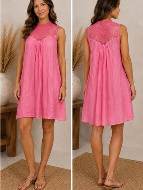 Umgee Pink Lace Sleeveless Dress 🩷 🌼